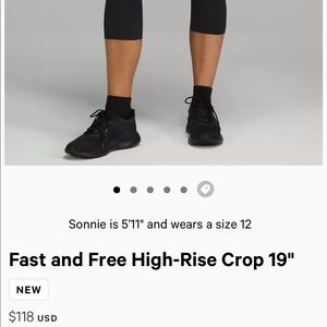 Lululemon, Fast and Free Leggings, Black, Size 6, 19”Length.